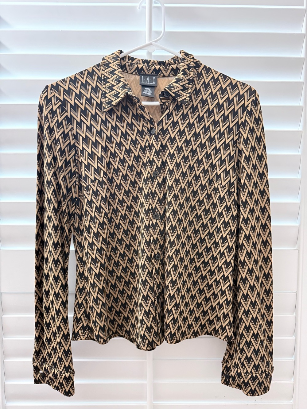 INC International Concepts Black & Tan Zigzag Button-Down Shirt